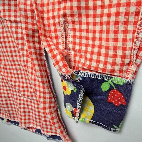 Vintage Floral Patchwork Shirt Red Gingham Long Sleeve Retro Medium Blouse 70s - Picture 6 of 10